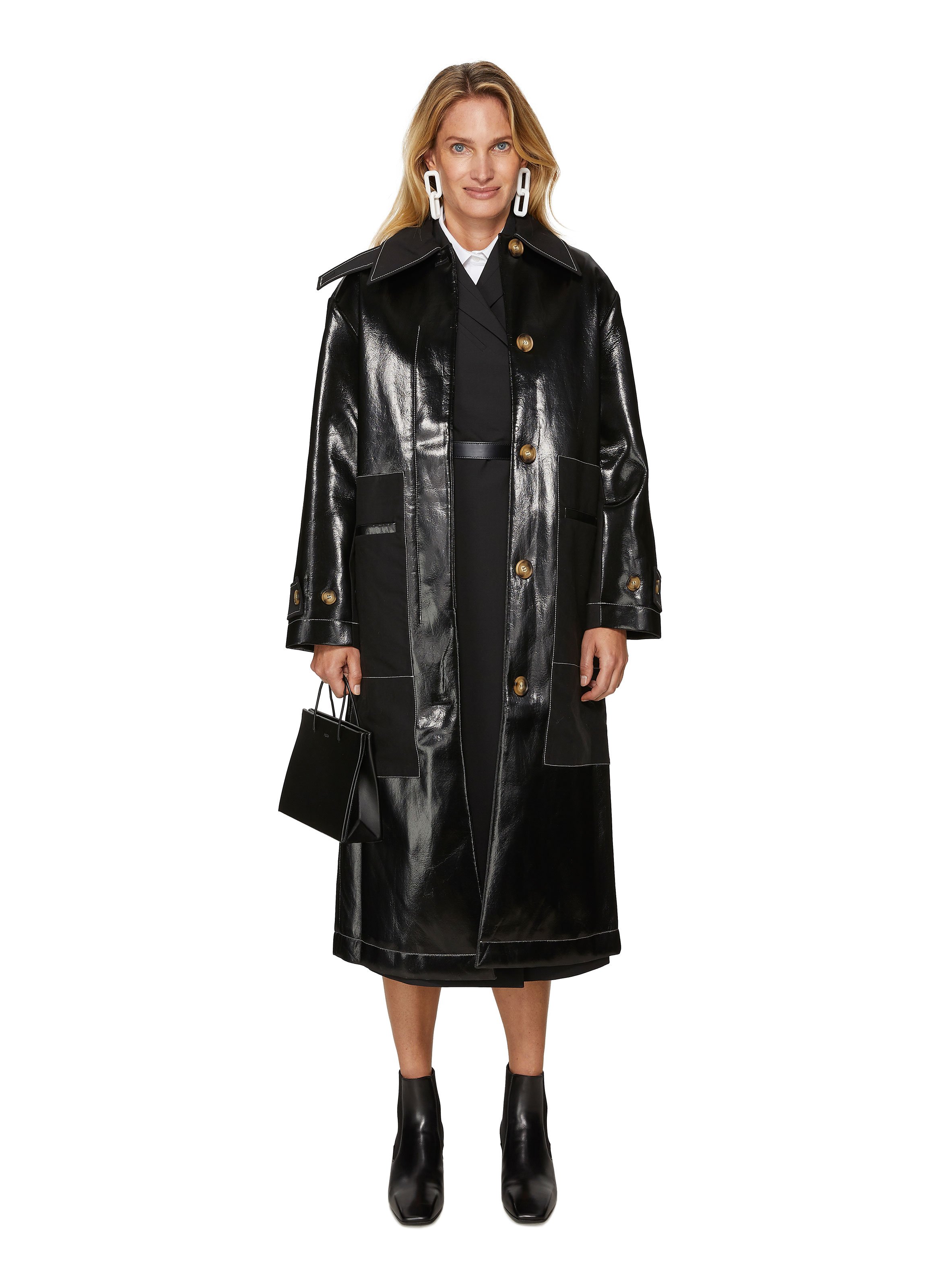 black patent raincoat