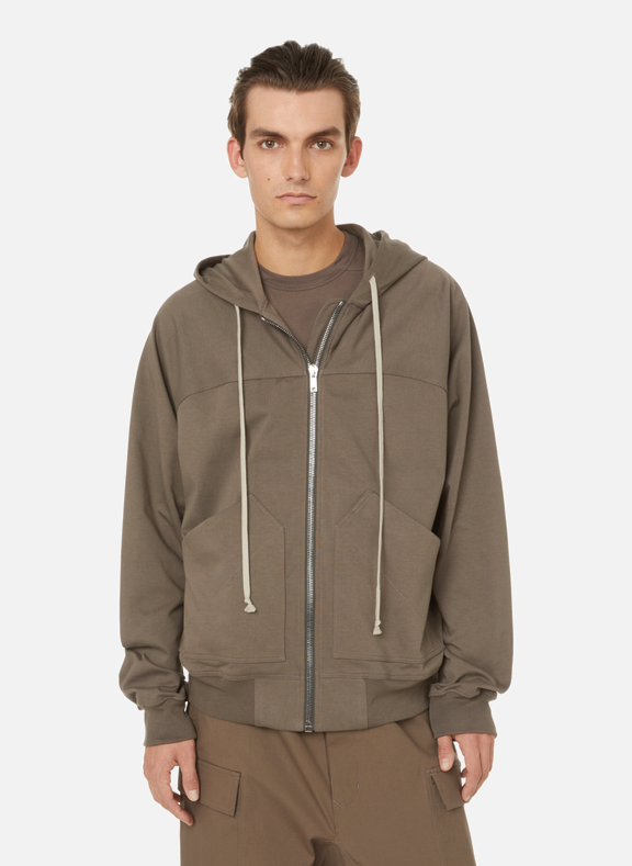 RICK OWENS Cotton zip-up hoodie Grey