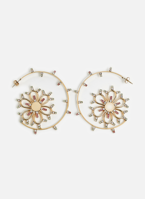 ROSANTICA Flower and crystal hoop earrings Golden