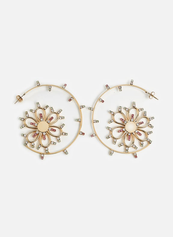 Flower and crystal hoop earrings Golden by ROSANTICA ROSANTICA Flower and crystal hoop earrings Golden