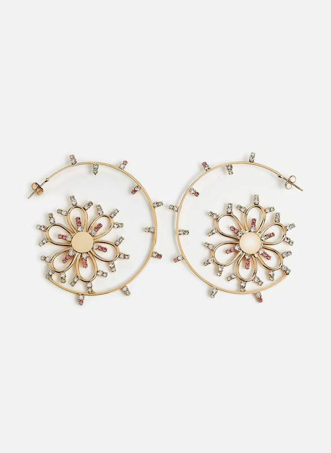 Flower and crystal hoop earrings ROSANTICA
