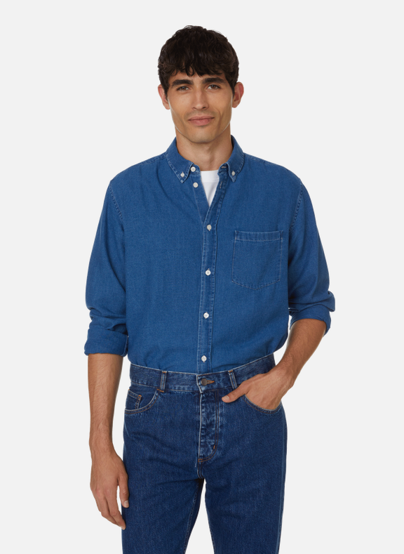 SAISON 1865 Cotton denim-effect shirt Blue