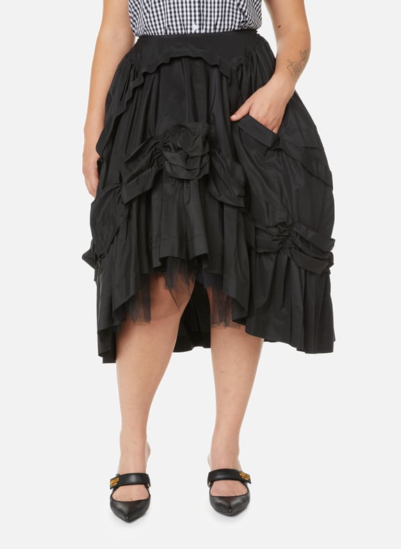 Black high clearance low ruffle skirt