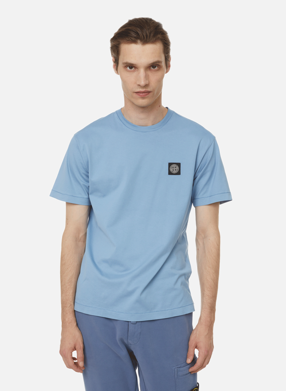 STONE ISLAND Round-neck cotton T-shirt Blue