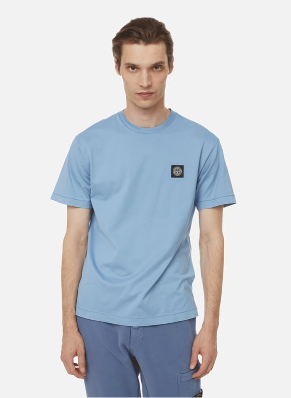Round-neck cotton T-shirt Blue by STONE ISLAND STONE ISLAND Round-neck cotton T-shirt Blue