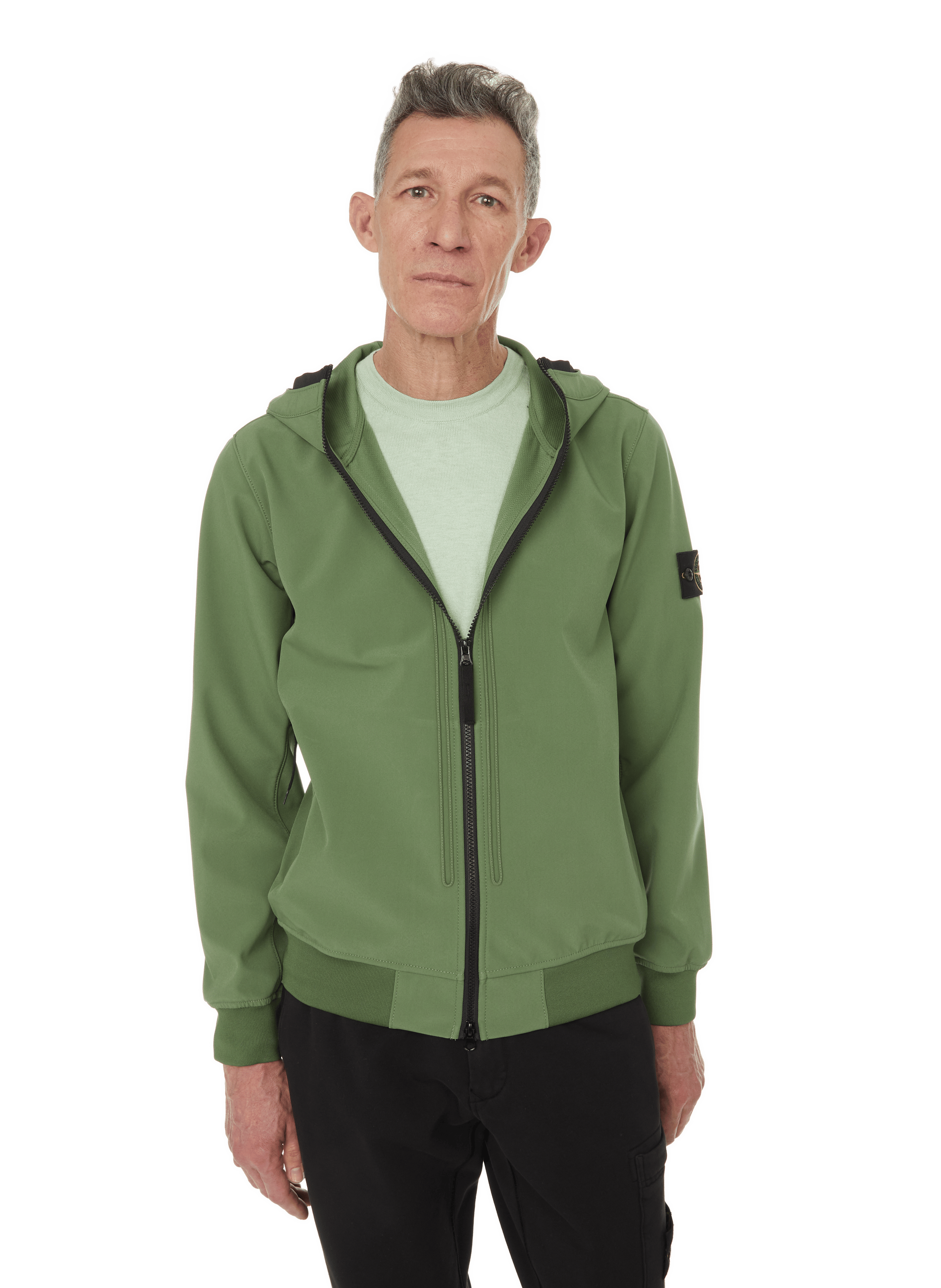 stone island zip moletom com capuz green