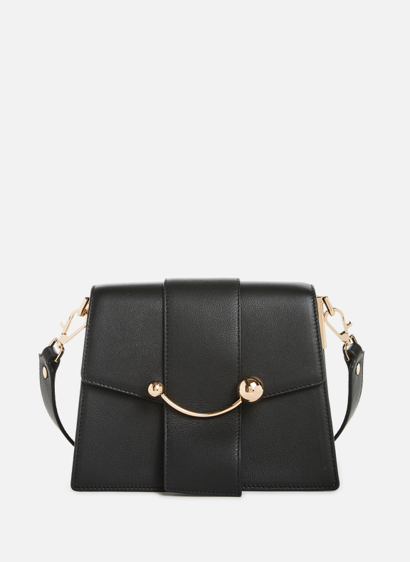 Strathberry Crescent Flap Leather Shoulder Bag In Black