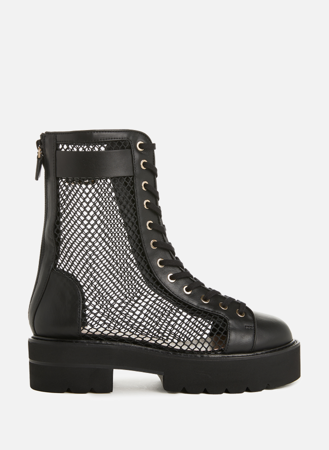 Netta calfskin leather and fishnet ankle boots STUART WEITZMAN
