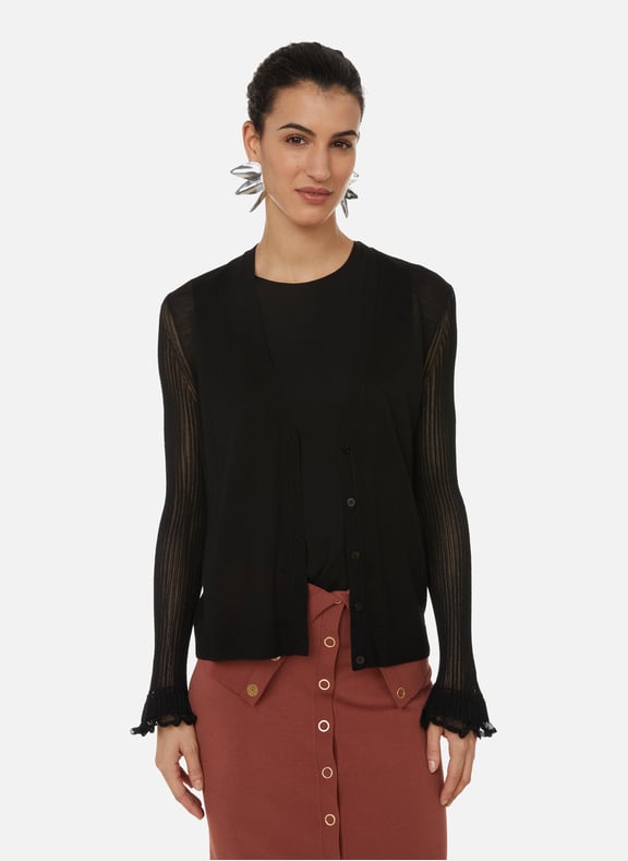 Bi-material cardigan Black by THEORY THEORY Bi-material cardigan Black