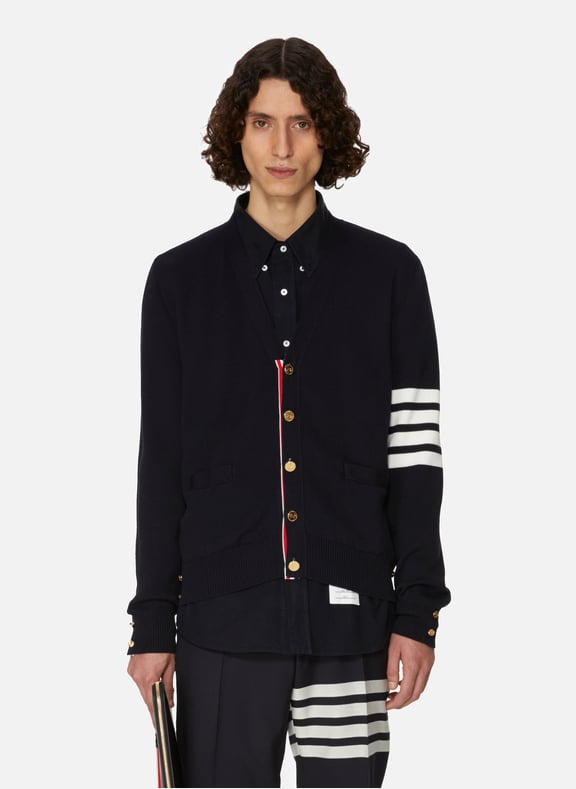 Milano Stitch 4-bar cotton Cardigan Blue by THOM BROWNE THOM BROWNE Milano Stitch 4-bar cotton Cardigan Blue