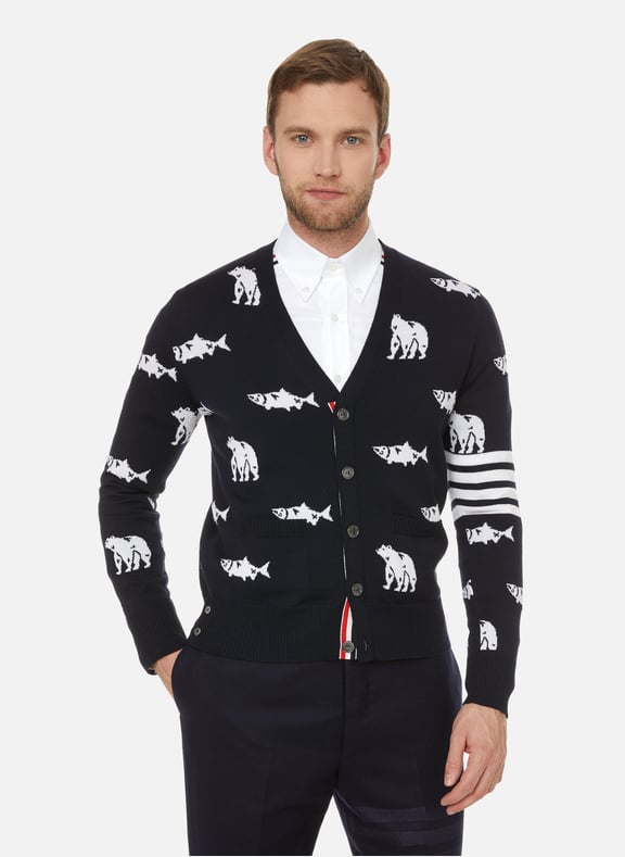 Merino wool cardigan Blue by THOM BROWNE THOM BROWNE Merino wool cardigan Blue