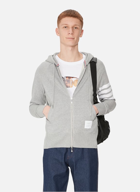 Classic 4-Bar Cotton Hoodie Grey by THOM BROWNE THOM BROWNE Classic 4-Bar Cotton Hoodie Grey