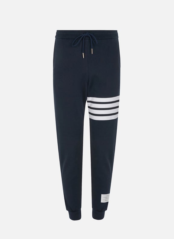 Four-stripe Cotton Joggers Blue by THOM BROWNE THOM BROWNE Four-stripe Cotton Joggers Blue