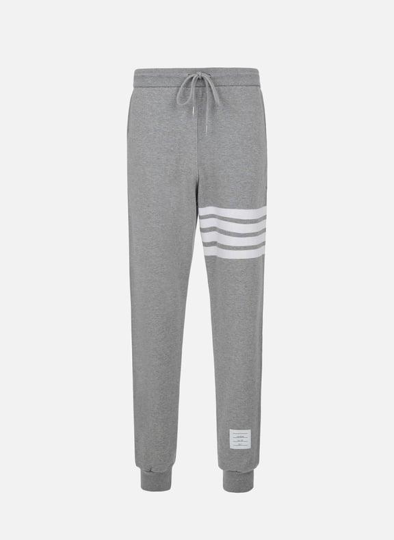 Four-stripe Cotton Joggers Grey by THOM BROWNE THOM BROWNE Four-stripe Cotton Joggers Grey