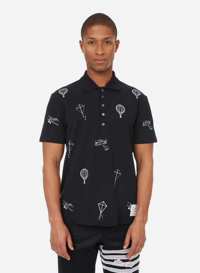 Cotton polo shirt with logo patch THOM BROWNE