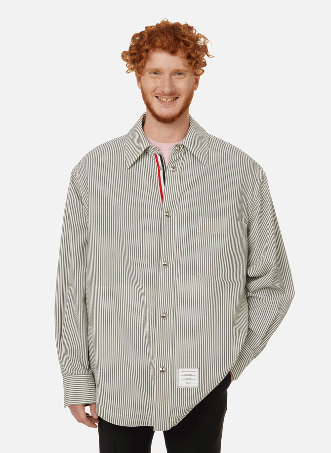 Oversized striped wool shirt jacket THOM BROWNE