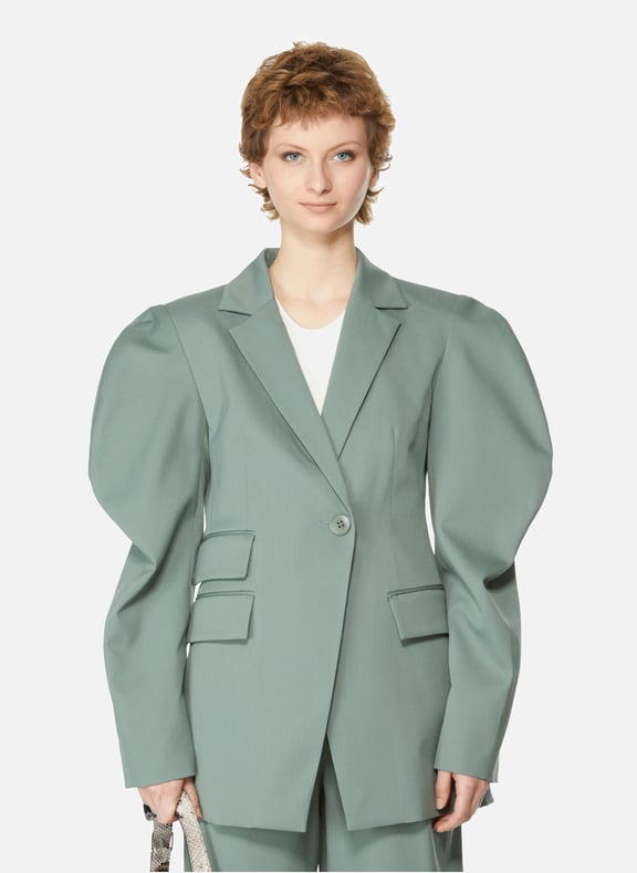 Wool blazer with scalloped sleeves Green by TIBI TIBI Wool blazer with scalloped sleeves Green