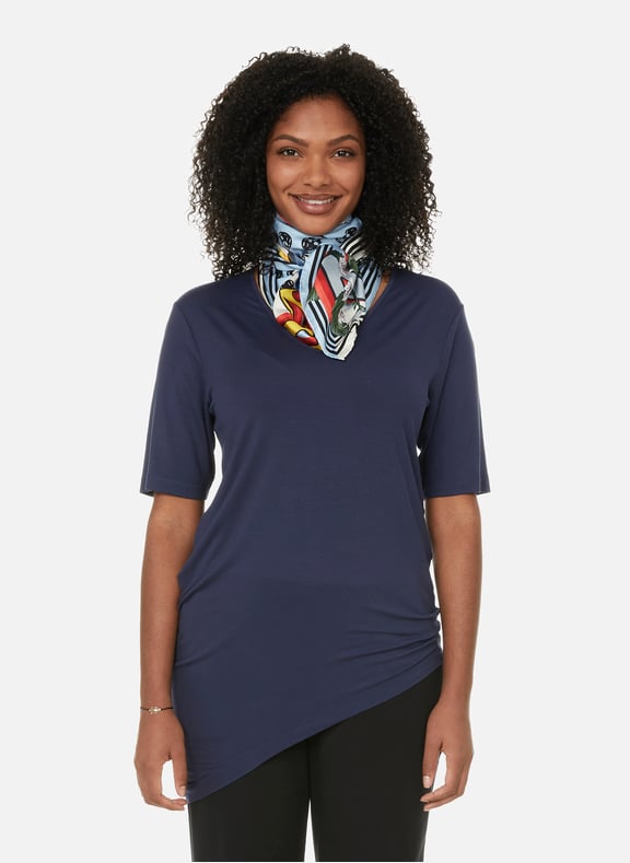 Genevette asymmetric V-neck stretch viscose T-shirt Blue by UNIVERSAL STANDARD UNIVERSAL STANDARD Genevette asymmetric V-neck stretch viscose T-shirt Blue