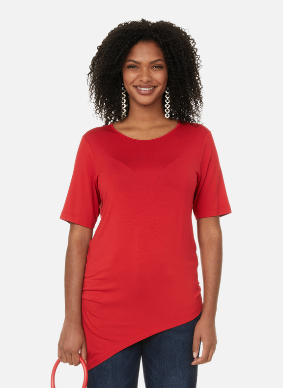 UNIVERSAL STANDARD Genevette asymmetric round-neck stretch viscose T-shirt Red