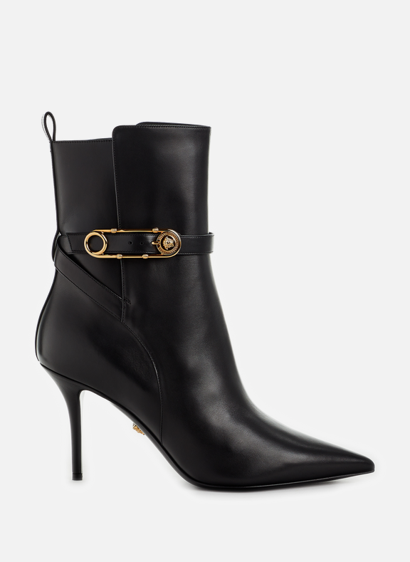 VERSACE Safety Pin calfskin leather boots Black