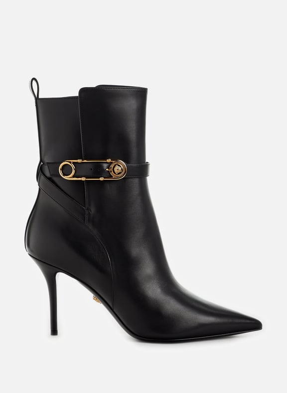 Safety Pin calfskin leather boots Black by VERSACE VERSACE Safety Pin calfskin leather boots Black