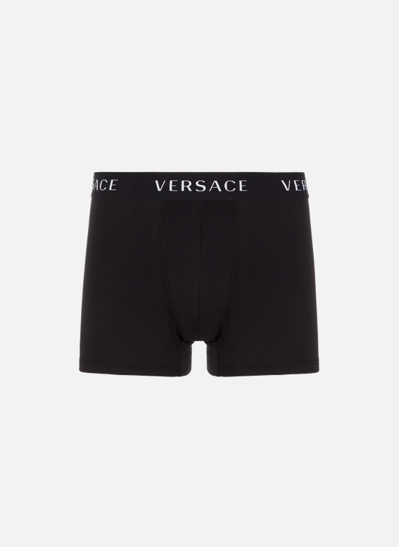 VERSACE Cotton boxer shorts with logo Black