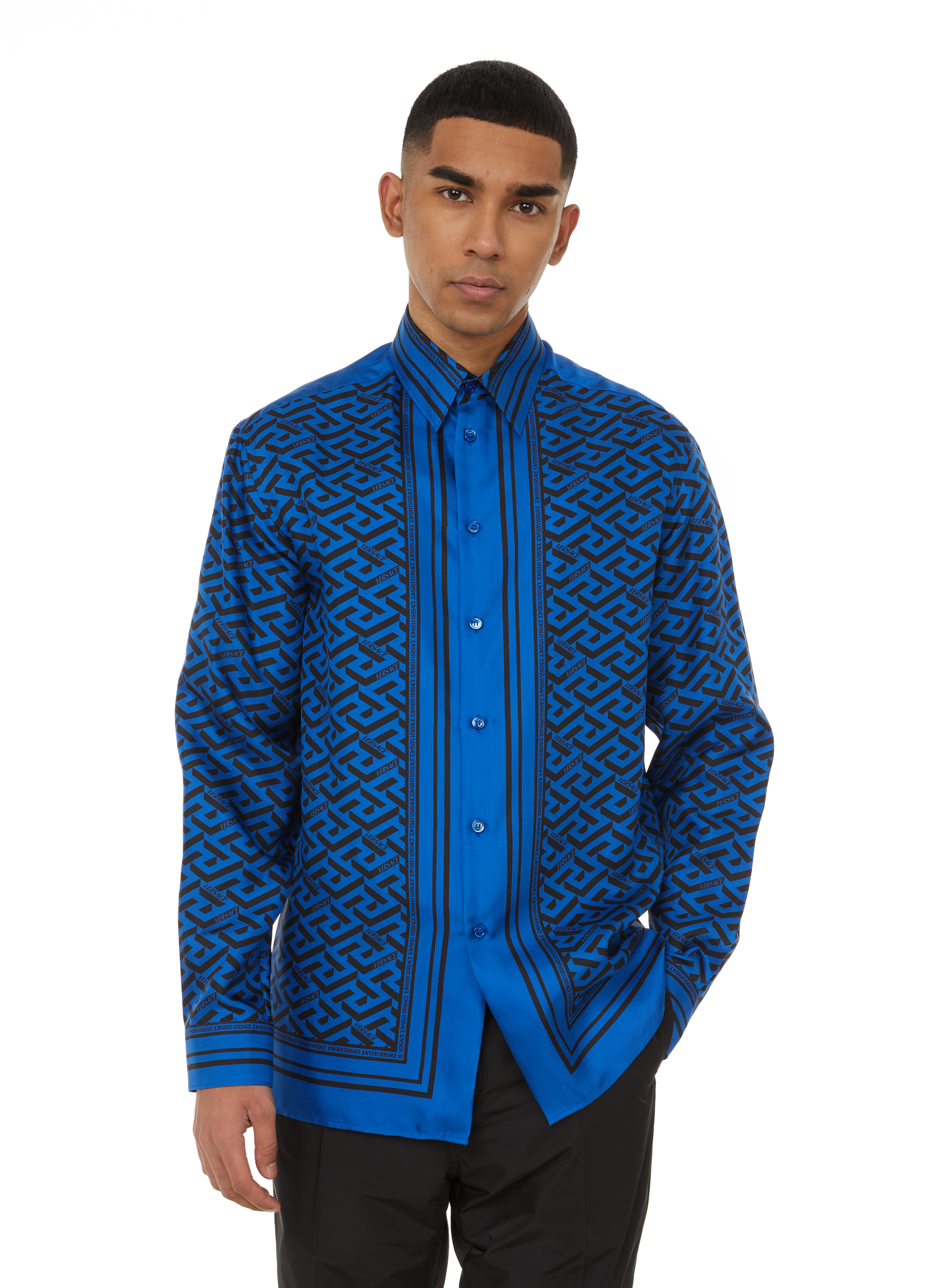 blue versace silk shirt