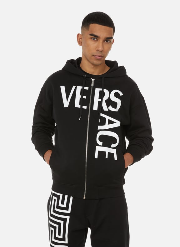 Zipped cotton hoodie Black by VERSACE VERSACE Zipped cotton hoodie Black