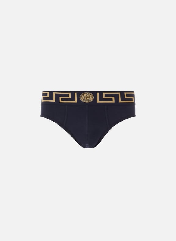 Set of two briefs with La Greca waistband Multicolour by VERSACE VERSACE Set of two briefs with La Greca waistband Multicolour
