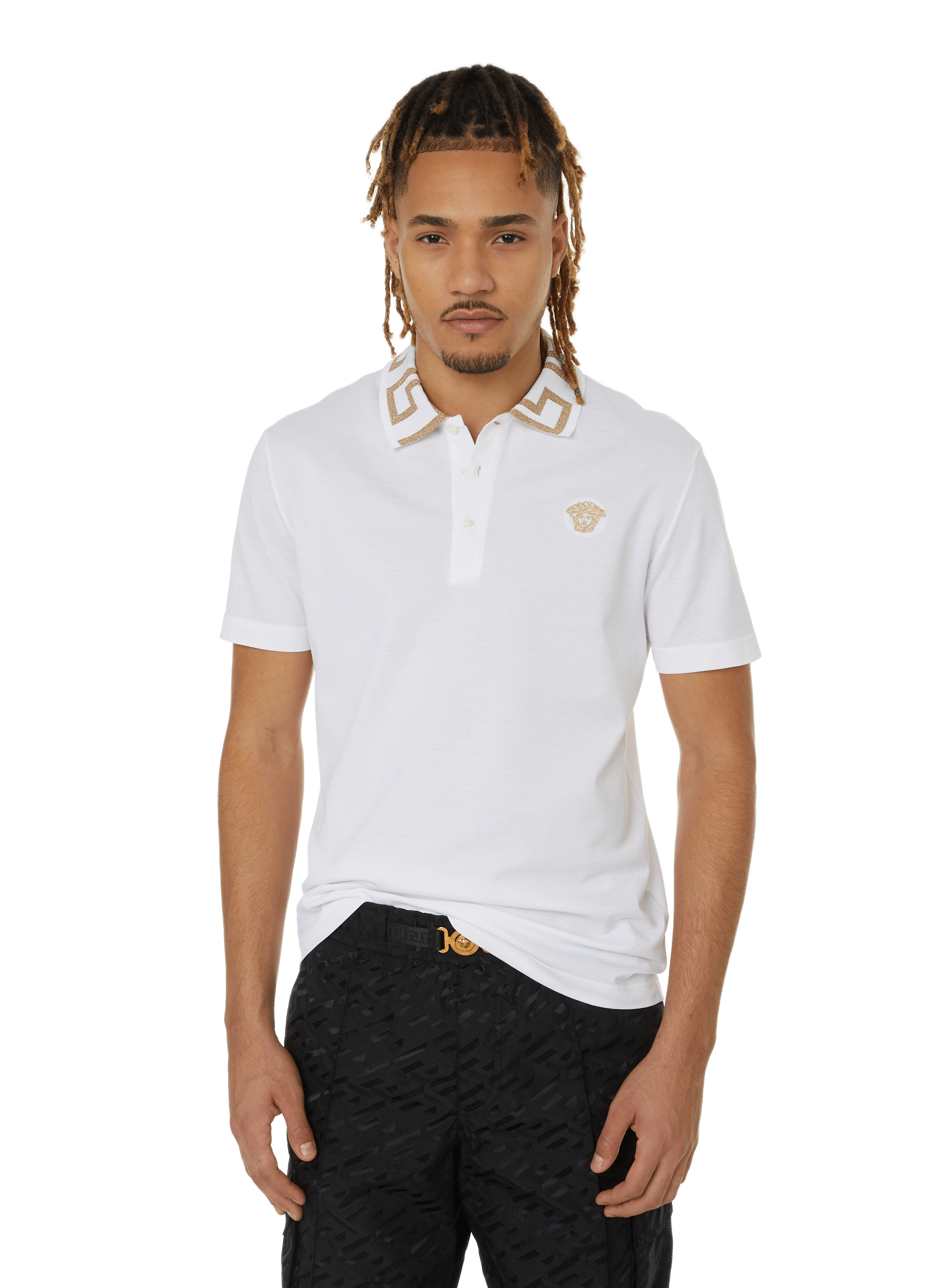POLO SHIRT WITH PRINTED COLLAR VERSACE for MEN