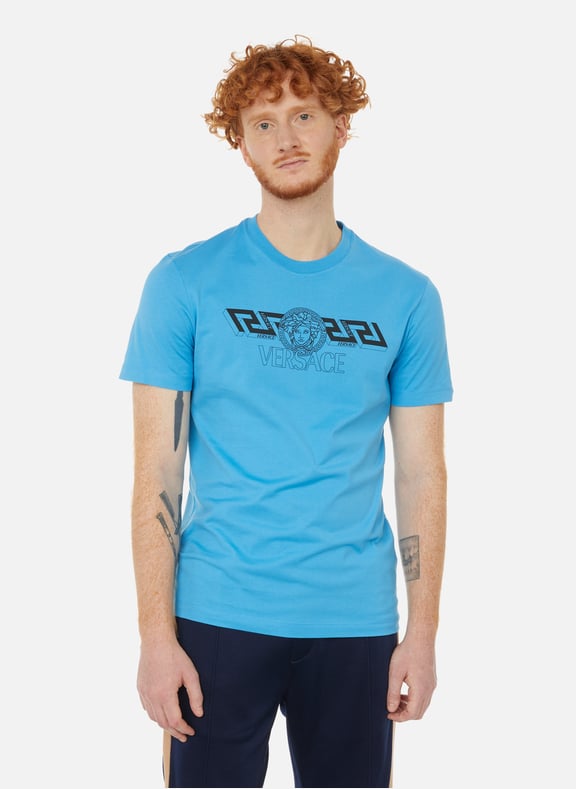 Greca Medusa cotton T-shirt Blue by VERSACE VERSACE Greca Medusa cotton T-shirt Blue