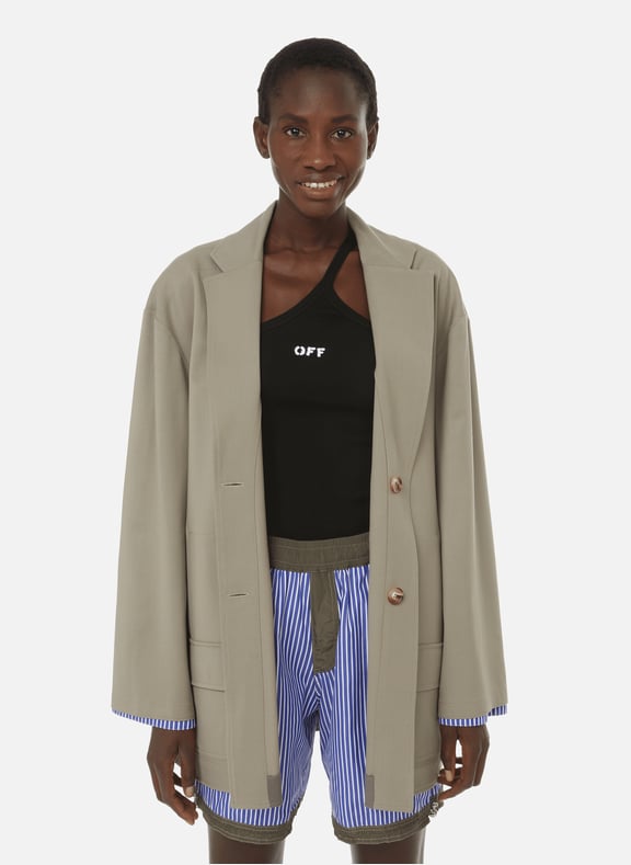 Oversized reversible virgin wool and cotton jacket Beige by VICTORIA/TOMAS VICTORIA/TOMAS Oversized reversible virgin wool and cotton jacket Beige
