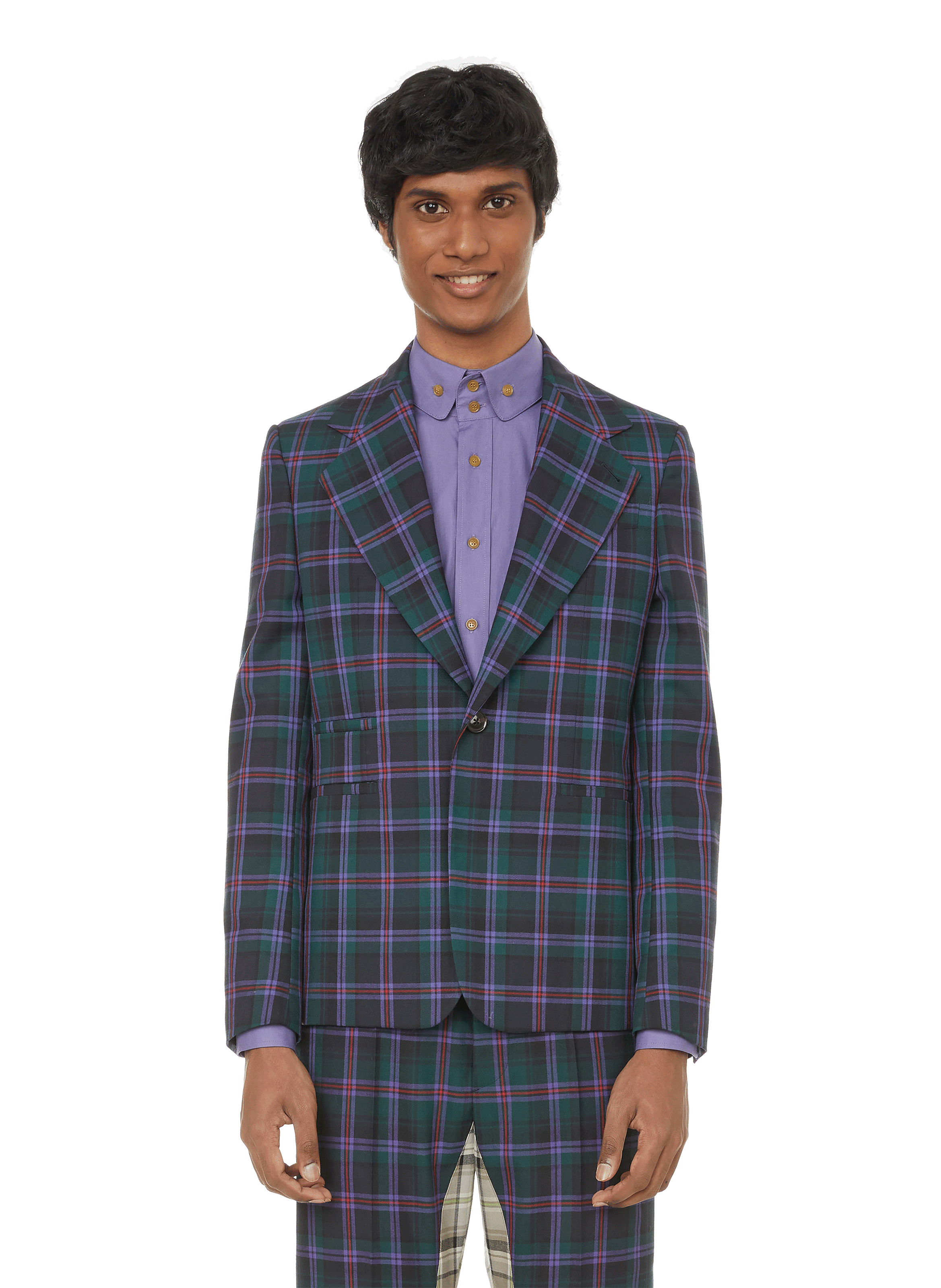 purple tartan suit