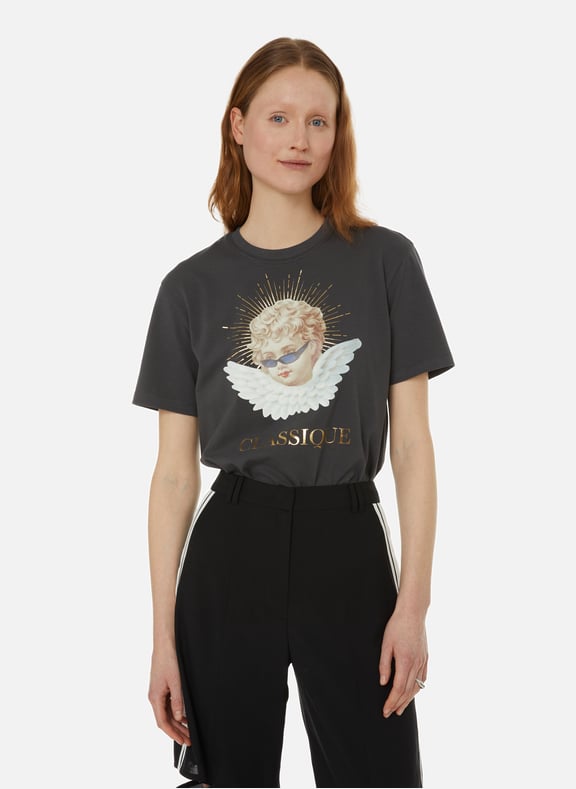 Graphic cotton-blend T-shirt Grey by YCH YCH Graphic cotton-blend T-shirt Grey