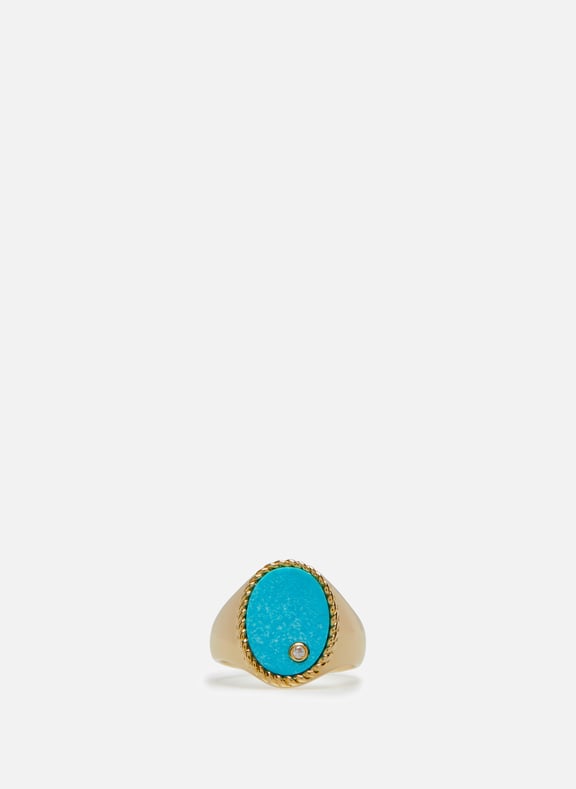 Yellow gold turquoise oval Signet Ring Blue by YVONNE LÉON YVONNE LÉON Yellow gold turquoise oval Signet Ring Blue