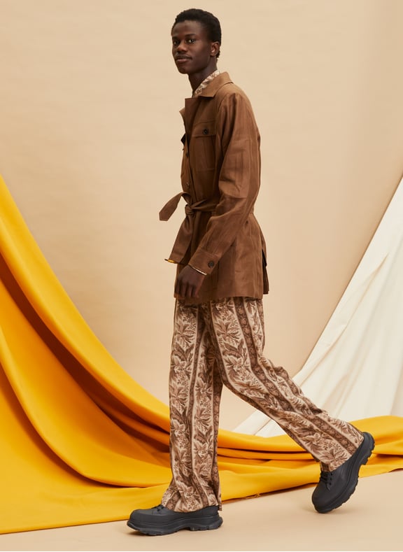 Pantalon à imprimé en soie Marron by 73 LONDON 73 LONDON Pantalon à imprimé en soie Marron