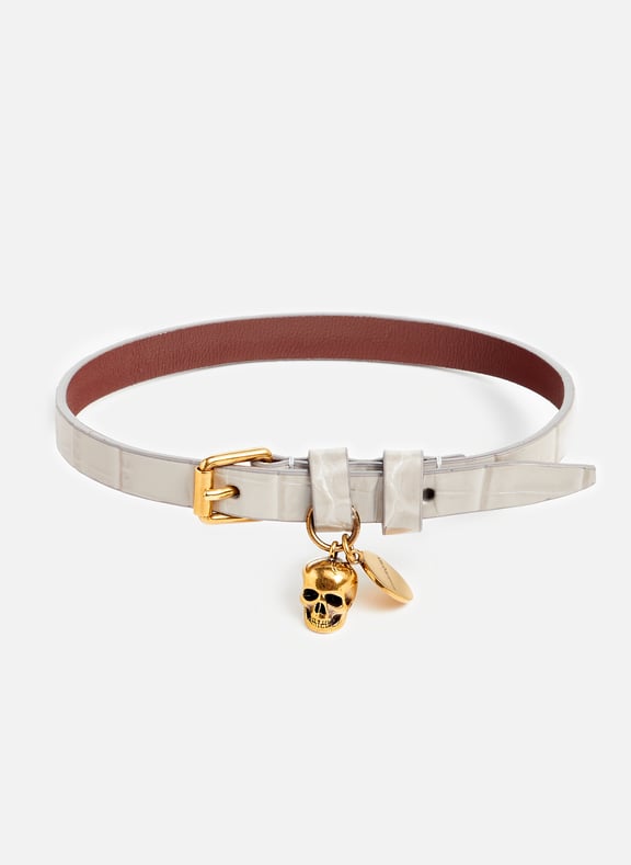 Bracelet double tour Skull en cuir Gris by ALEXANDER MCQUEEN ALEXANDER MCQUEEN Bracelet double tour Skull en cuir Gris