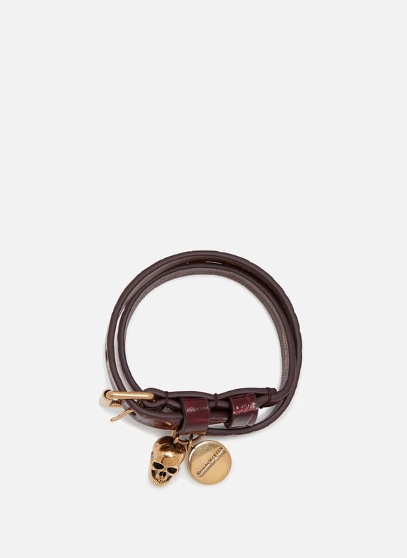 Bracelet double tour Skull en cuir Rouge by ALEXANDER MCQUEEN ALEXANDER MCQUEEN Bracelet double tour Skull en cuir Rouge