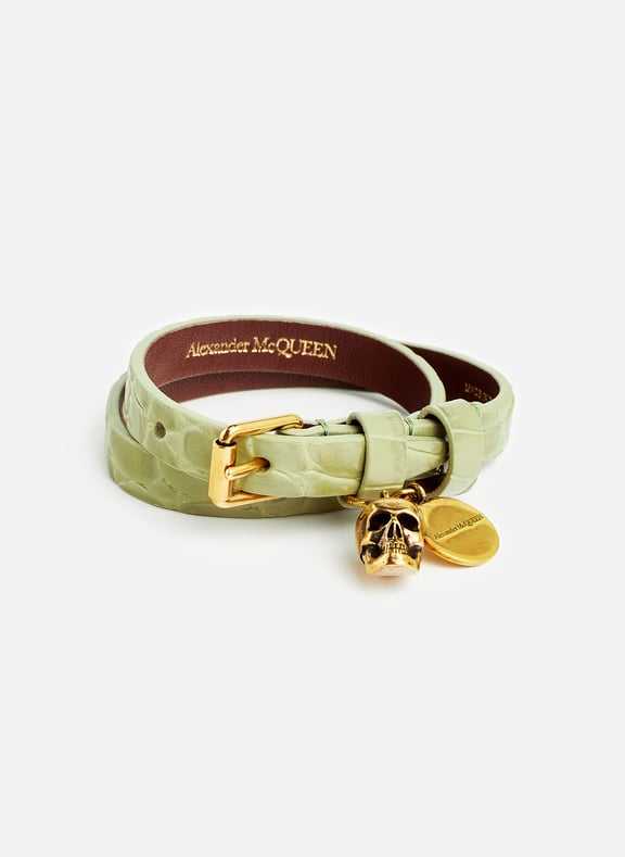 Bracelet double tour Skull en cuir Vert by ALEXANDER MCQUEEN ALEXANDER MCQUEEN Bracelet double tour Skull en cuir Vert