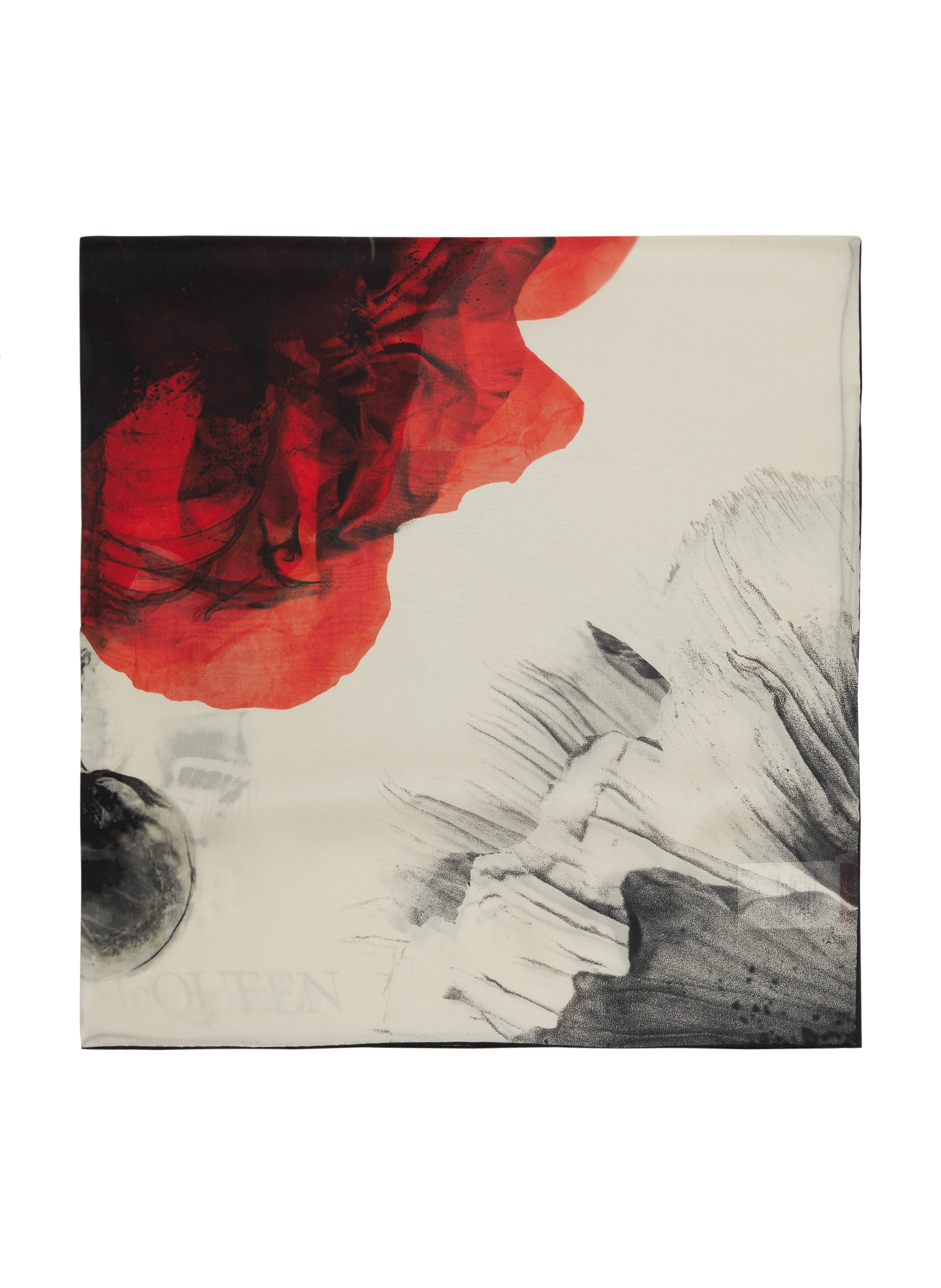 Foulard coquelicot et squelette en soie ALEXANDER MCQUEEN