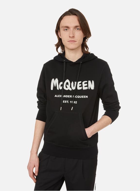 Hoodie à logo en coton Noir by ALEXANDER MCQUEEN ALEXANDER MCQUEEN Hoodie à logo en coton Noir