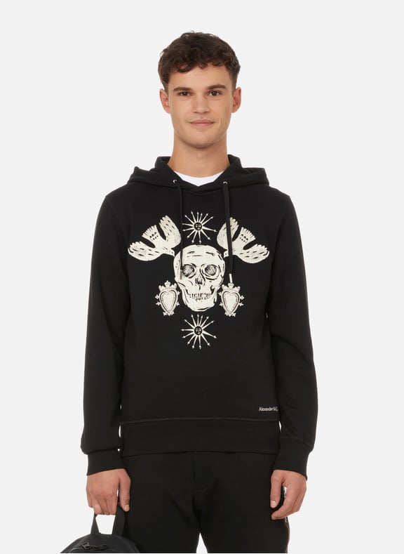 Hoodie brodé en coton Noir by ALEXANDER MCQUEEN ALEXANDER MCQUEEN Hoodie brodé en coton Noir