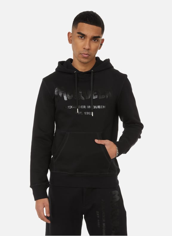 Sweatshirt à capuche en coton molleton Noir by ALEXANDER MCQUEEN ALEXANDER MCQUEEN Sweatshirt à capuche en coton molleton Noir