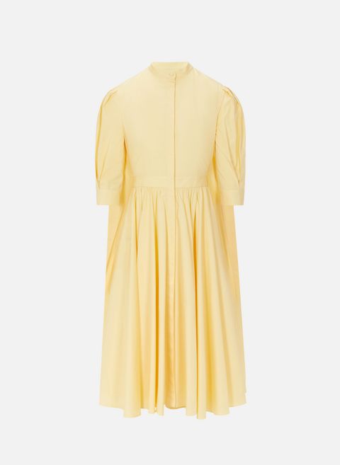 فستان متوسط ​​الطول من القطن بتصميم واسع باللون الأصفر من ALEXANDER MCQUEEN 