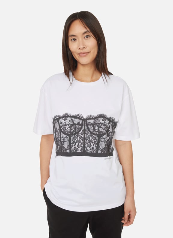 T-shirt avec corset en dentelle Multicolore by ALEXANDER MCQUEEN ALEXANDER MCQUEEN T-shirt avec corset en dentelle Multicolore
