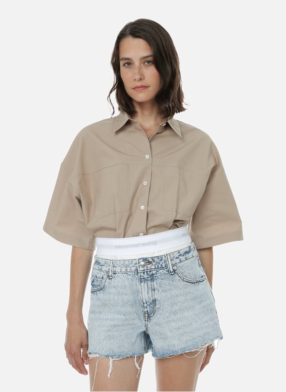 Chemise manches courtes en popeline de coton Beige by AMBUSH AMBUSH Chemise manches courtes en popeline de coton Beige
