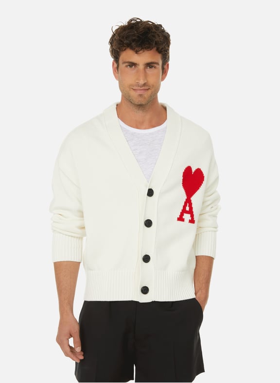 Cardigan en coton biologique et laine Blanc by AMI PARIS AMI PARIS Cardigan en coton biologique et laine Blanc