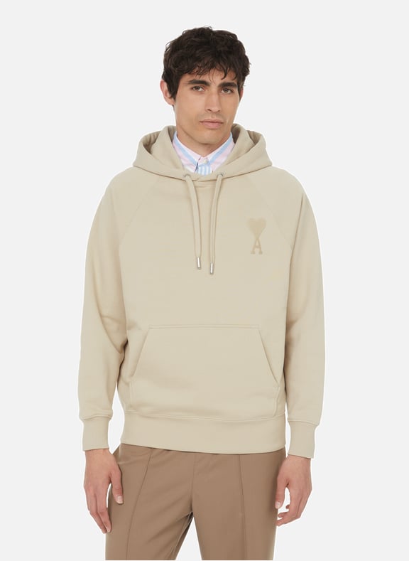 Hoodie en coton biologique Beige by AMI PARIS AMI PARIS Hoodie en coton biologique Beige
