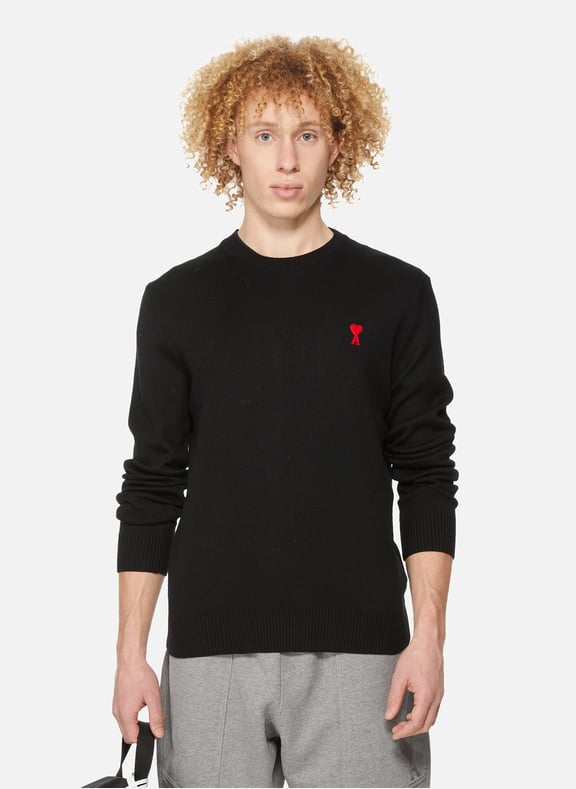 Pull col rond broderie Ami de Coeur Noir by AMI PARIS AMI PARIS Pull col rond broderie Ami de Coeur Noir