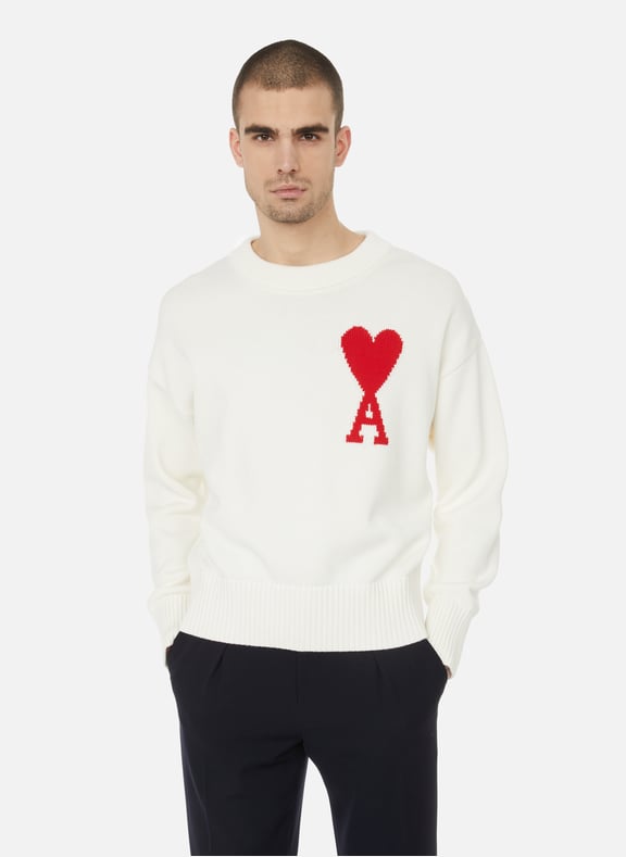 Pull en coton organique et laine Blanc by AMI PARIS AMI PARIS Pull en coton organique et laine Blanc